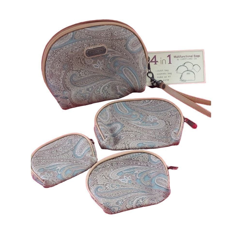 Vintage Carryland 4-in-1 Paisley Cosmetic Bag Set Travel Organizer Makeup